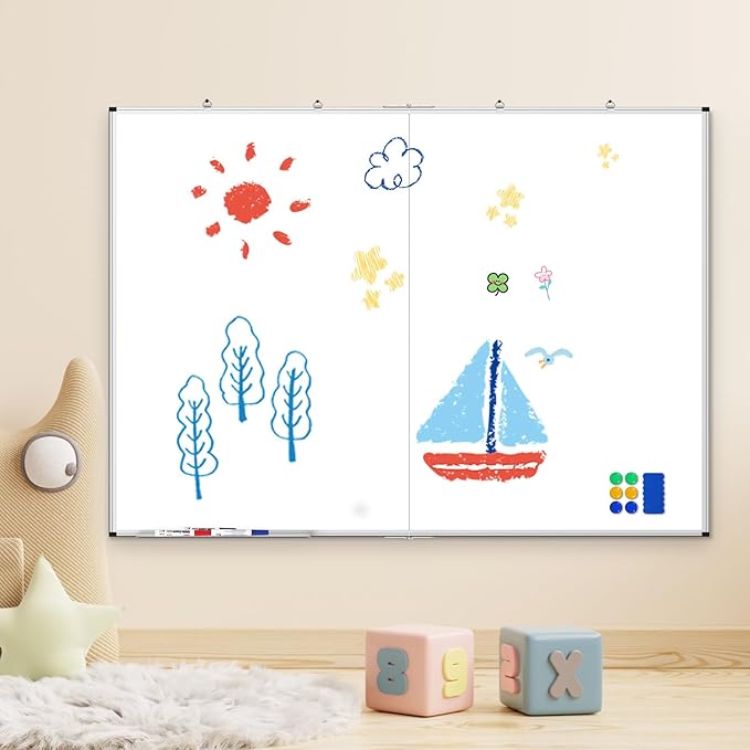 Large Whiteboard, Double Magnetic White Board for Wall, Dry Erase Whiteboard for Office Home & School (Silver, 60x48 inch)