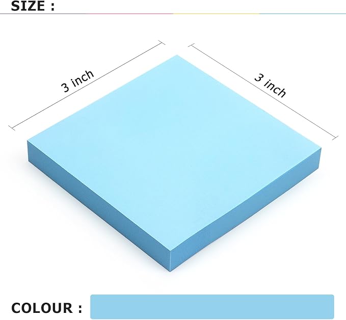 Sticky Notes 3x3 Self-Stick Notes Bright Colors Sticky Notes 4 Pads 100 Sheets/Pad (Light Blue)