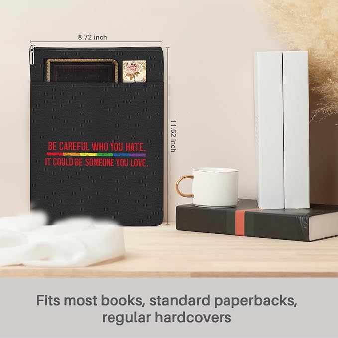 Book Themed Gifts Waterproof Book Sleeve Book Pouch LGBT Equality Rights Reading Gifts for Women Bestie Book Covers for Paperbacks Book Accessories Book Protector with Zipper and Front Pocket