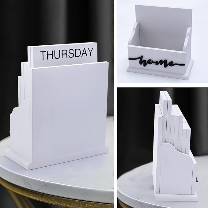 Notakia Perpetual Calendar Wooden Calendar Blocks Vintage Wood Block Calendar for Home Office Desk Accessories Week Month Date Display (White Home Calendar)