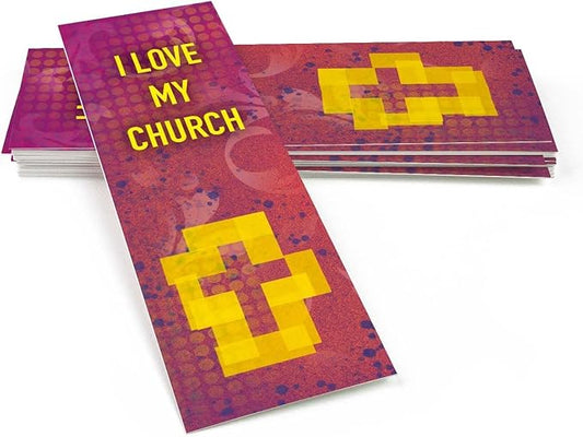 I Love My Church, Bulk Pack of 25 Christian Bookmarks for Kids, Childrens Faith Book Markers, Sunday School Prizes, Religious Gifts for Kids & Youth