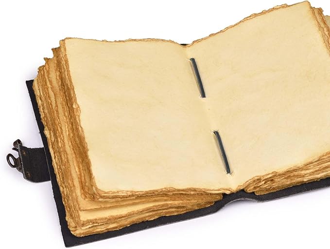 LEATHER VILLAGE Leather Bound Vintage Journal for Women & Men - Book of Shadows - Lock Closure - 200 Pages of Antique Deckle Edges Handmade Paper - Rustic Black Color - 10 X 7 inches
