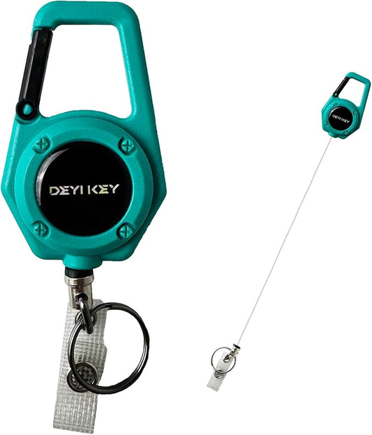 Retractable Keychain Heavy Duty, Multitool Carabiner Badge Holder, Retractable Keychain Clip Id Holder, Tactical ID Badge Reel with 29.5" Steel Retractable Cord, Green
