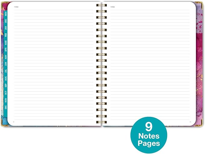 HARDCOVER 2025 Planner, 8.5"x11": 14 Months (November 2024 - December 2025), Daily Weekly Monthly Planner, Yearly Agenda, Bookmark, Pocket Folder and Sticky Note Set (Rainbow Gold Marble)