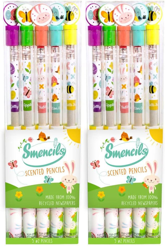 Spring Smencils (2 Pack) - HB #2 Patented Gourmet Scented Pencils, 5 Count, Gifts for Kids, School Supplies, Classroom Rewards, Easter day