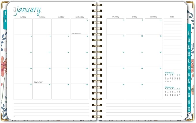HARDCOVER 2025 Planner, 8.5"x11": 14 Months (November 2024 - December 2025), Daily Weekly Monthly Planner, Yearly Agenda, Bookmark, Pocket Folder and Sticky Note Set (Colorful Botanicals)