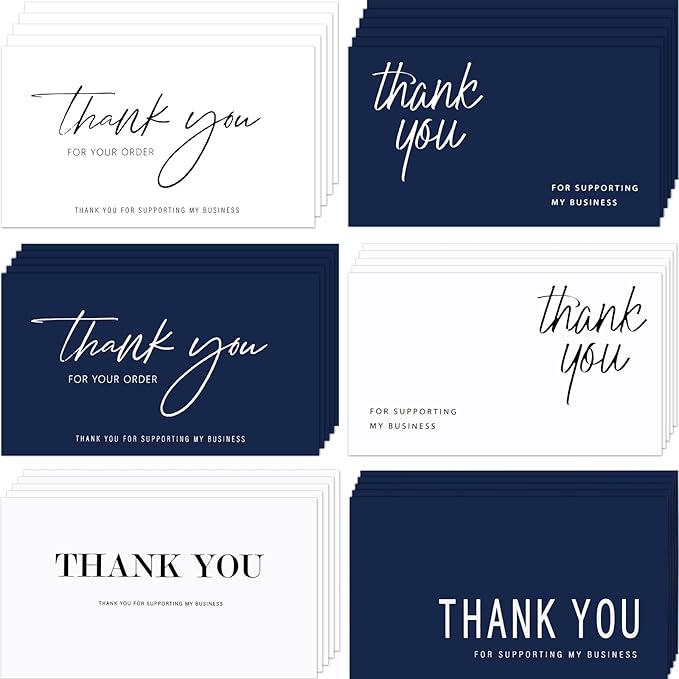 120 Pieces Thank You for Your Order Cards Customer Appreciation Note Cards Thank You for Supporting My Business Card for Small Business Owners Stores Online Retailers 3.5 x 2 Inch(Navy Blue, White)
