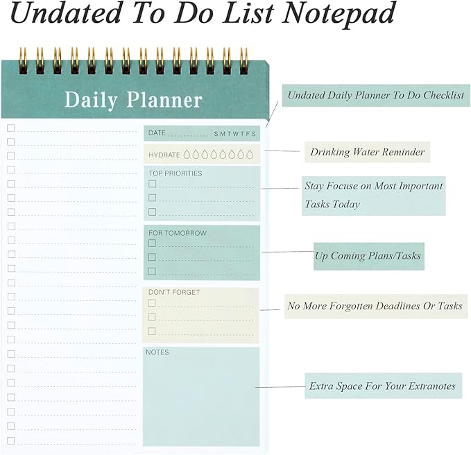 To Do List Notepad, 52 Sheets Undated Daily Planner 2024, 5.2"x7.8" To Do List Notebook, To Do List Planner for School/Office Supplies