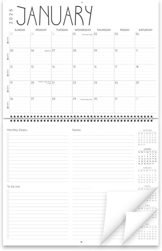 GuassLee Wall Calendar 2025-12 Months Hanging Wall Calendar from Jan. 2025 to Dec. 2025, 14.5" x 11" At a Glance Monthly Planner with Goals & Note for Office School Home Organizer, Double-sided