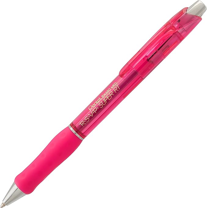 Pentel RSVP Super RT Ballpoint Pen, (1.0mm) Medium Line, Pink Ink, Pack of 2 (BX480BP2P)