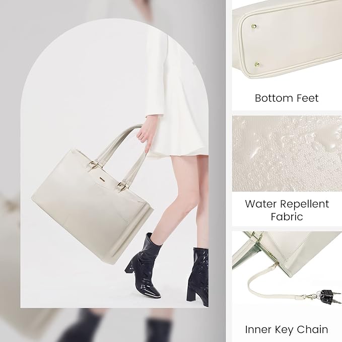LOVEVOOK Laptop Bag for Women 15.6 Inch Tote Bags Waterproof Leather Briefcase Computer Women Business Office Work Bag,Beige