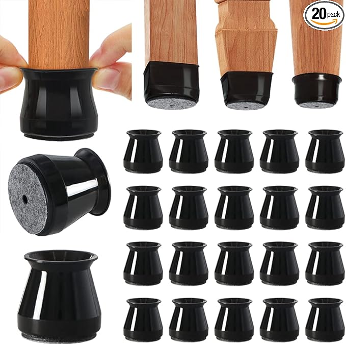 BUMACO Chair Leg Floor Protectors Chair Leg Protectors for Hardwood Floors Silicone Pads Covers to Protect Floors (Black-20 Pcs, Universal S (0.9"-1.29")