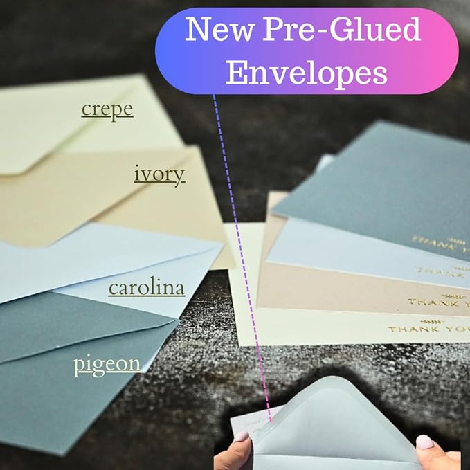 RUN2PRINT (36 Pack Thank You Cards With Envelopes & Foil Stickers - Elegant Dusty multicolored Emboss Gold Foil Pressed - Blank Notes Wedding, Bridal, Baby Shower, Business and Formal All Occasion Cards