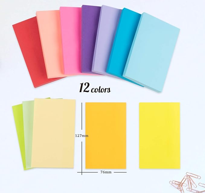 12 Pack Sticky Notes Large,3 x 5 in Super Sticking Power Memo Pads,12 Bright Colorful Self-Stick Pads,100 Sheets/Pad 2X The Sticking Power Easy to Post for Office, Notebook & Daily Life