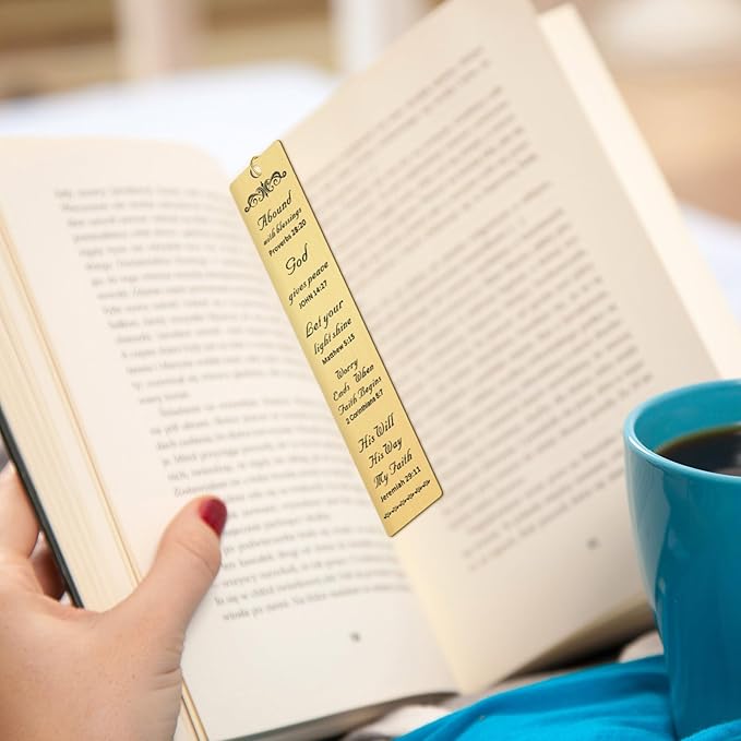 5 Pcs Christian Gifts for Women Metal Religious Bible Verse Bookmark Gifts for Friend Inspirational Christian Bookmarks with Church Cross Chain Scripture Bookmarks for Men Bulk Gift (Gold)