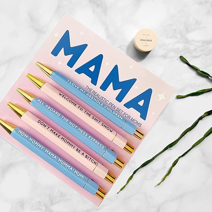 Funny pens,5-Count,Black Ink,Medium Nib 1.0mm,Funny Office Gifts for Coworkers,Personalized Pens Vibrant Funny Quotes Word Daily Pen (MAMA Pens)
