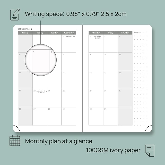 POPRUN Pocket Planner 2024-2025, [Pocket 4''x 6.25'' Hard Cover] Academic Year Calendar Daily Weekly and Monthly (July 24-June 25) with Hourly Time Slots, 100 GSM Paper - Haze Blue