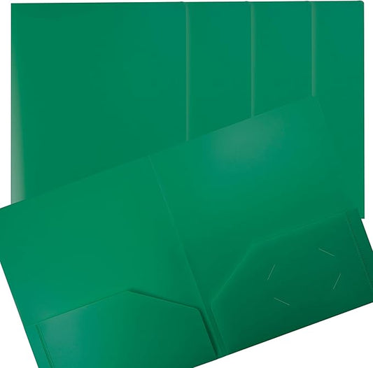 Better Office Products Heavyweight Plastic 2 Pocket Portfolio Folder, Letter Size Poly Folders 24 Pack (Green)