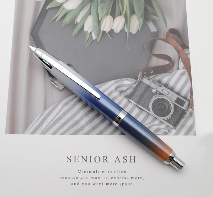 JINHAO 10 Press Fountain Pen, Retractable Metal Pen with Ink Converter (EF Nib 0.38mm, Gradient Dark Blue)