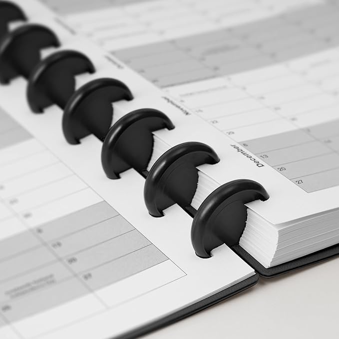 Nekmit Discbound Planner 2025, Work Breakdown Structure 12 Month Planner, 8.5"x11", Jan 2025 - Dec 2025 Daily, Weekly, Monthly Planner, Appointment Budget Book (Black)