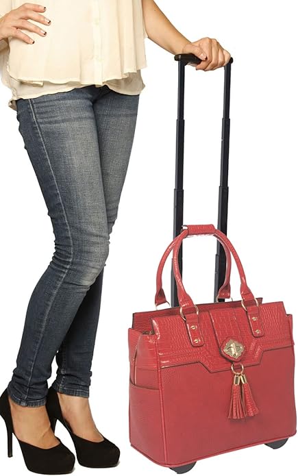 JKM and Company Alligator Compatible With Computer iPad, Laptop Tablet Rolling Tote Bag Briefcase Carryall Bag