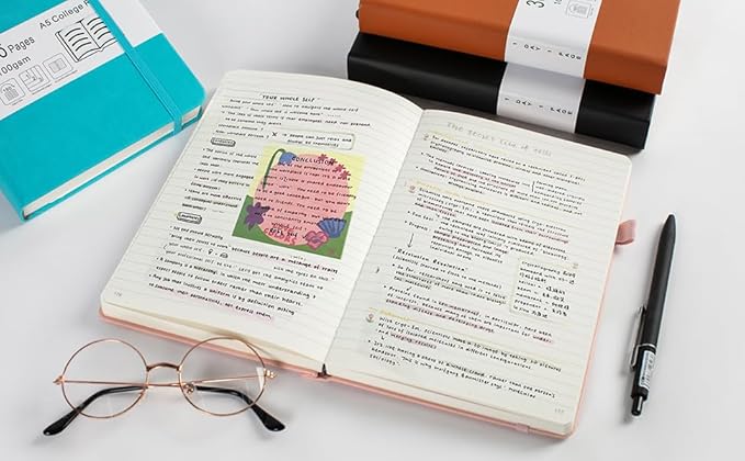 Thick College Ruled Notebook with 366 Numbered Pages, A5 Journals for Writing with 100GSM Lined Paper, Hardcover Leather Notebooks for Women Men School Note Taking Office Work Diary, 5.7"x8.3" Black