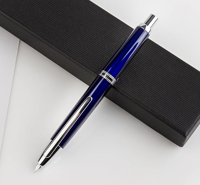 JINHAO 10 Press Fountain Pen, Retractable Metal Pen with Ink Converter (EF Nib 0.38mm, Dark Blue)
