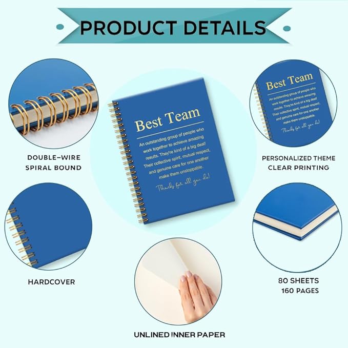 Best Team 160 Blank Pages Blue Spiral Notebook, Employee Thank You Gifts, Team Appreciation Gifts, Team Notebooks for Employees, Team Member Gifts for Coworkers, Teamwork Gifts for Staff I
