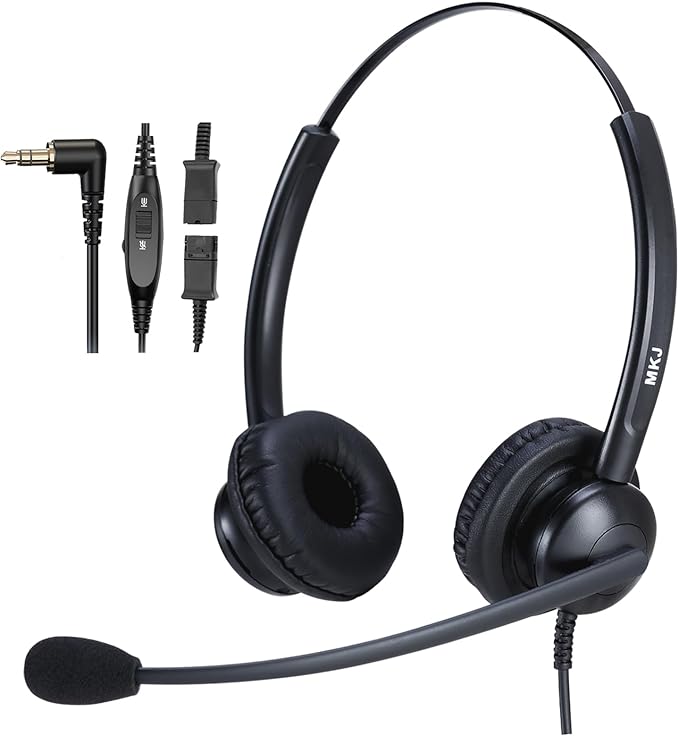 2.5mm Phone Headset for Office Landline Corded Telephone Headset with Noise Cancelling Microphone Wired Call Center Headphones for Panasonic KX-TGEA20 KX-TCA430 KX-TGE433 Cisco 303G 508G Uniden Vtech