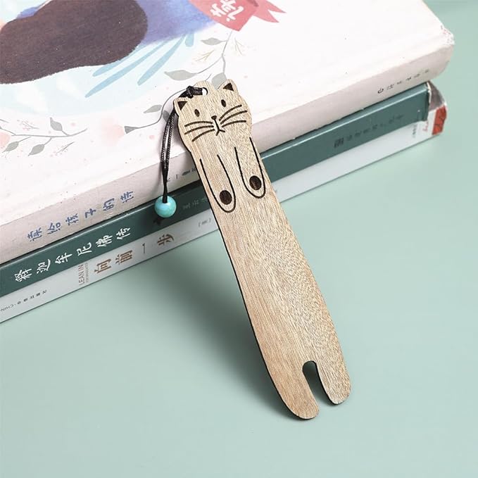 Wood Cat Bookmarks - Set of 4 Cute Bookmarks Aesthetic, Wooden Bookmarks Anime Cat Bookmark for Women Girl Kids, Kawaii Bookmark for Book Lover Cat Lover Friends Best Gifts (Nanmu)