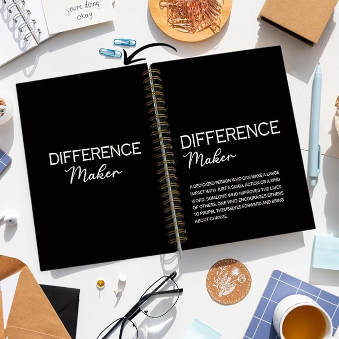 Difference Maker Gift, Difference Maker Definition Spiral Notebook Journal, Motivational Notebooks, Thank You Gifts for Women Men Teacher Coworkers, Hardcover Spiral Notebook 5.5x8.3(Black)