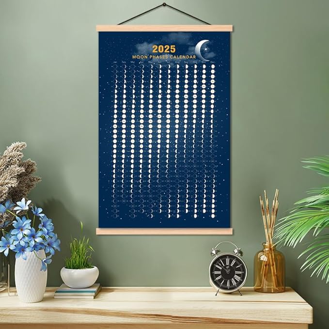 2025 Moon Phase Calendar Print Poster Vertical Canvas Material Lunar Cycle Chart Ready to Hang with Frame Space Wall Art Decor (16 X 24 Inch)
