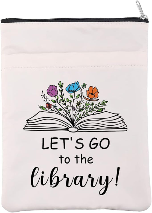 Book Lovers Book Sleeve Librarian Book Cover Reader Gift Book Club Gift Book Reading Gift Bibliophile Gift Let’s Go to The Library Zipper Pouch Gift for Bookish Bookworm (LetGoLibrarian BS)