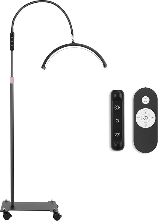 Lash Light for Eyelash Tech with Wheels, Half Moon Light for Lashes, Nails and Estheticians, LED Floor Lamp Adjustable Brightness and Color Modes (Black)