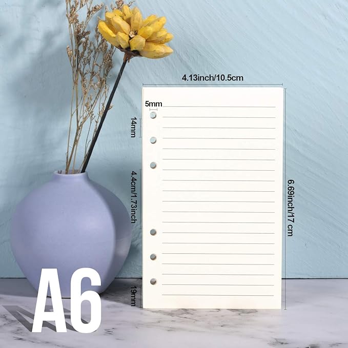 Refill Lined Paper, Leather Journal Refills Lined, 6-Holes Inserts (320 Pages) for A6 Binder Refillable Journals Notebooks, 2 Pack(Each Pack 80 Sheets, 160 Pages)