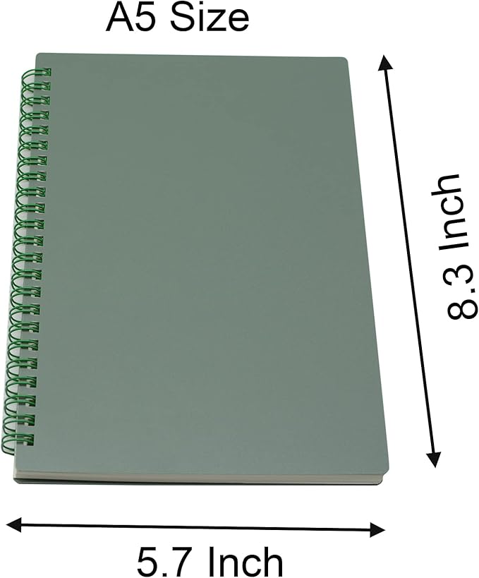 Yansanido Spiral Notebook, 4 Pcs A5 Thick Plastic Dark Green Hardcover 8mm Ruled 80 Sheets -160 Pages Journals for Study and Notes (Ruled-4pcs Dark Green, A5)