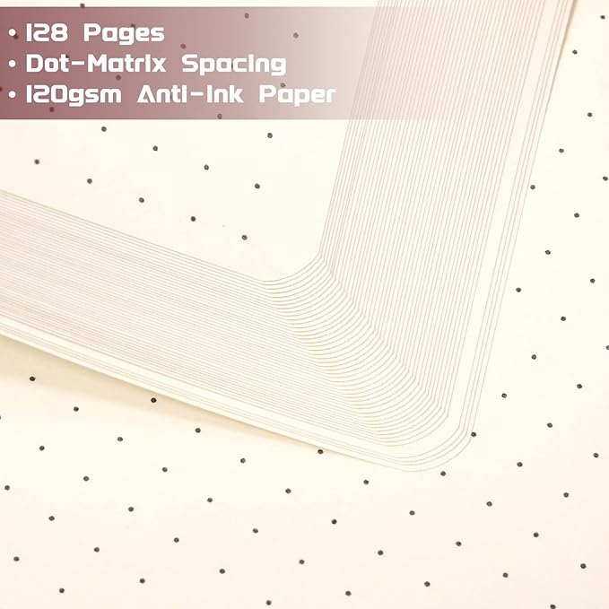 Dotted Journal/Notebook - Dot Grid Hard Cover Notebook, Premium Thick Paper with Fine Inner Pocket, Black Smooth Faux Leather, Pen Loop, 5.3'' x 8.26'' - Burgundy