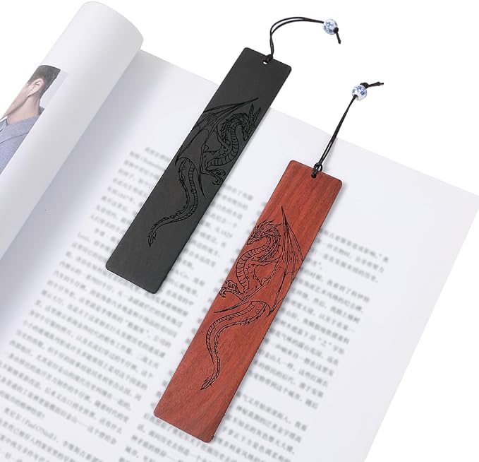 4 Pcs Wooden Bookmark Set, Book Marks for Book Lovers, Unique Bookmarks Gifts for Men Boy (Dragon and Skull)