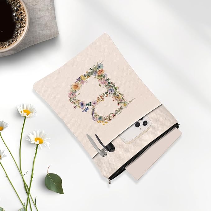 Monogrammed Book Sleeve Floral B Initial Book Pouch Book Accessories Book Lovers Gifts Waterproof Book Cover Book Protector Bookish Gifts Personalized Gifts for Women Girls Readers Bride Teacher