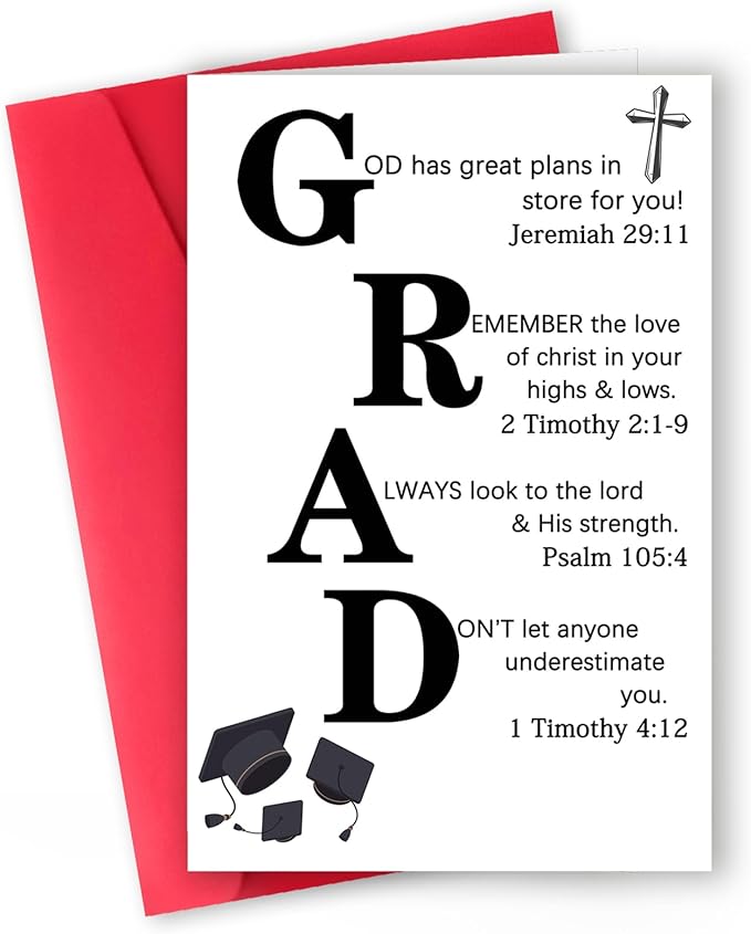 Christian Graduation Congratulations Card – Inspirational Graduation Gifts for 2025 – Good Luck Card, Bible Verses Congratulations Gift, Christian Graduation Decorations