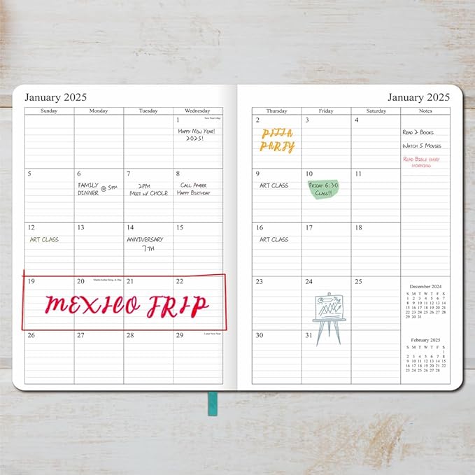 2025 Planner - Weekly and Monthly Planner Jan to Dec 2025, Vegan Leather Cover, Elastic Closure, 7”x9.25”, Teal