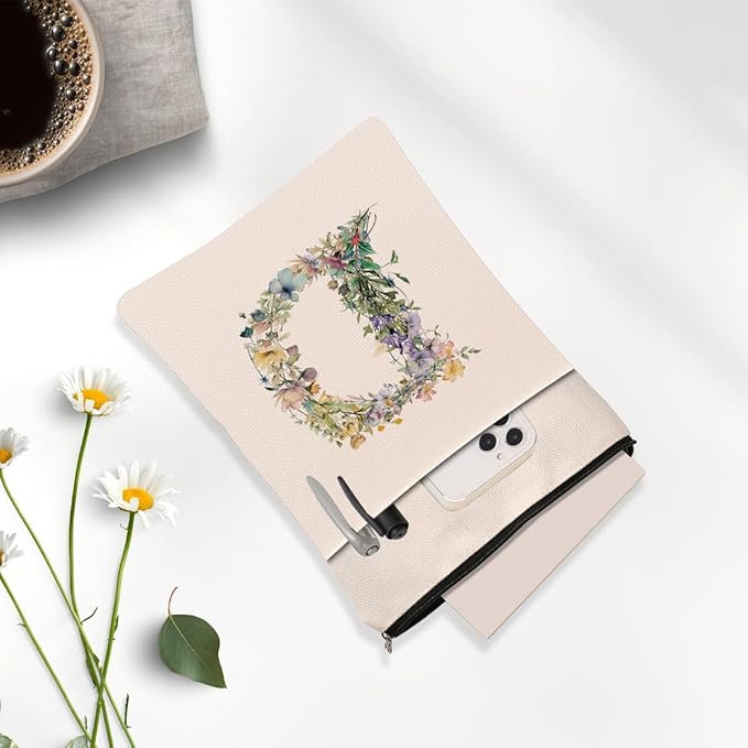 Monogrammed Book Sleeve Floral D Initial Book Pouch Book Accessories Book Lovers Gifts Waterproof Book Cover Book Protector Bookish Gifts Personalized Gifts for Women Girls Readers Bride Daughter