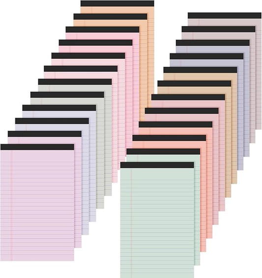 Lincia 24 Pcs 5" x 8" Colored Note Pads Mini Legal Pads Ruled 50 Sheets Per Micro Writing Pads Perforated and Lined for College Office Supplies (Sweet Colors)