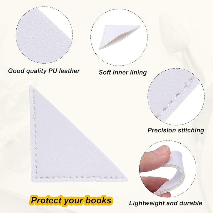 uxcell 6Pcs Leather Square Bookmarks, Corner Bookmarks Book Marks Page Markers Cute Page Clip for Men Women Teacher Reader Book Lover Writers (White)