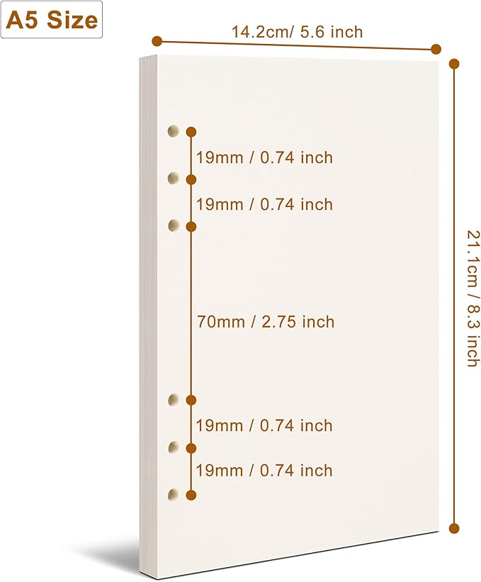 A5 Blank Paper,A5 Refill Paper,A5 Filler Paper,6 Hole Punched,Blank Paper Refills for A5 Filofax Planner Binder Journals Notes, 80 Sheets/160 Pages,5.6x8.3 Inch,Beige (1)