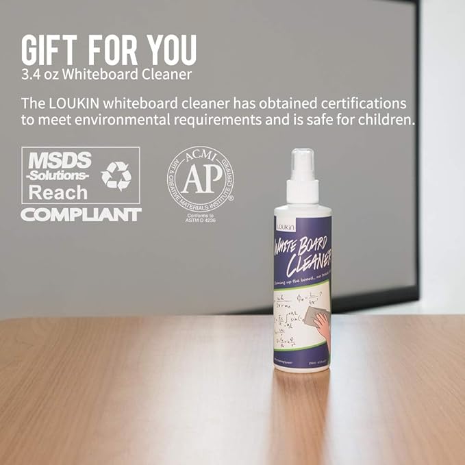 LOUKIN Magnetic Dry Erase Eraser, Whiteboard Eraser, Glass Board Eraser(Gray), One Bottle of 3.4 fl oz Whiteboard Cleaner Included, for Classroom, Home and Office Use