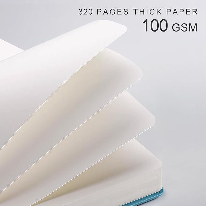 EMSHOI Blank Notebook Journal - 320 Pages, 100gsm Thick Paper, A5 Hardcover Leather, Art Sketchbook for Drawing, Unlined, Plain Sketch Book for Women Men Work Writing, 5.75 X 8.38, Light Blue