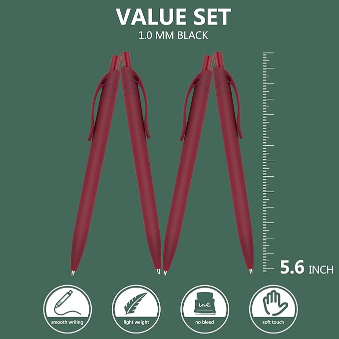 deegtran Pens Bulk, 200 Pack No Bleed Burgundy Red Barrel Click Pens, Wholesale Retractable Ballpoint Pens, Pens Medium Point, Smooth Ink Pens, 1.0MM Black Ink