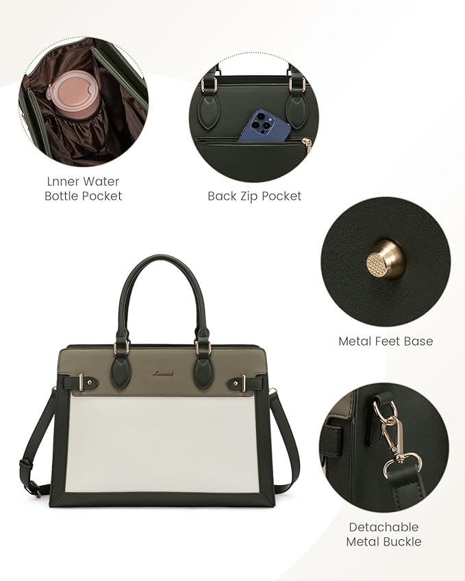 LOVEVOOK Laptop Bag for Women, 15.6 Inch Large PU Leather Tote Bag, Professional Teacher Work Bag, Waterproof Business Computer Briefcase, Shoulder Tote Purse for Office
