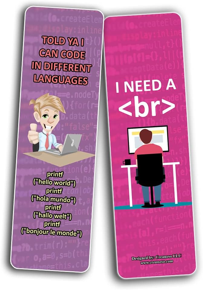 Creanoso Funny Coding Program Bookmarks (5-Sets X 6 Cards) – Daily Inspirational Card Set – Interesting Book Page Clippers – Great Gifts for Adults and Professionals